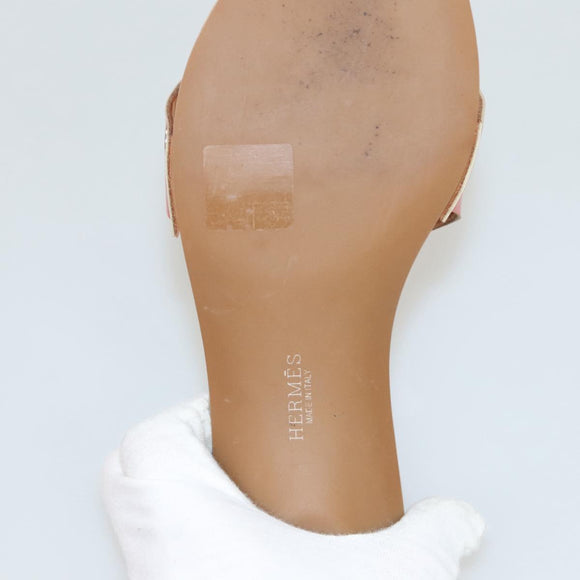 HERMES Sandals Patent leather Orange Auth 126351