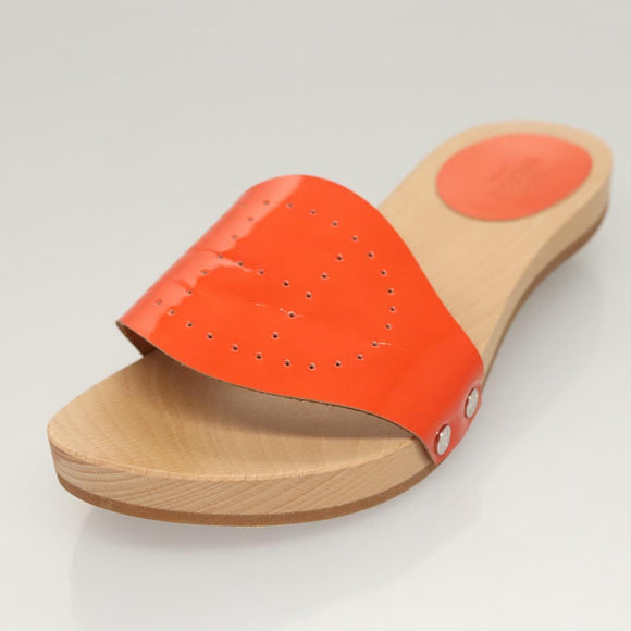 HERMES Sandals Patent leather Orange Auth 126351