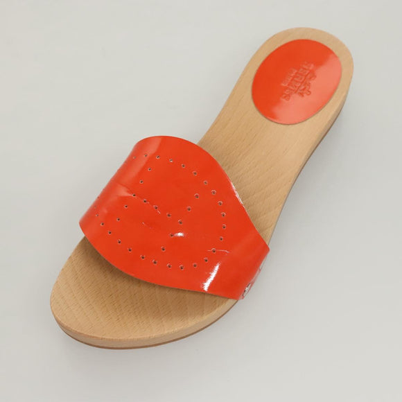 HERMES Sandals Patent leather Orange Auth 126351