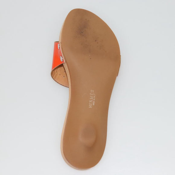 HERMES Sandals Patent leather Orange Auth 126351