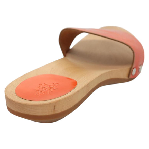 HERMES Sandals Patent leather Orange Auth 126351