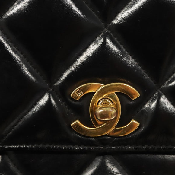 CHANEL Matelasse Chain Shoulder Bag Enamel Black Gold CC Auth 126363