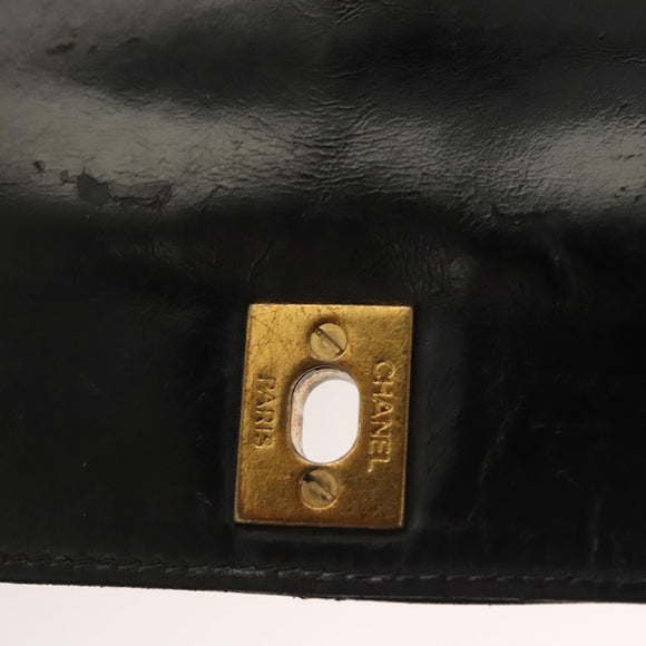 CHANEL Matelasse Chain Shoulder Bag Enamel Black Gold CC Auth 126363