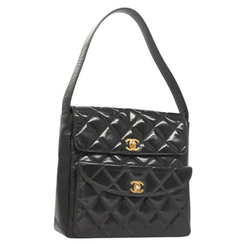 CHANEL Matelasse Chain Shoulder Bag Enamel Black Gold CC Auth 126363