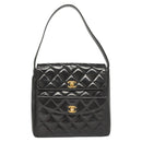 CHANEL Matelasse Chain Shoulder Bag Enamel Black Gold CC Auth 126363-13