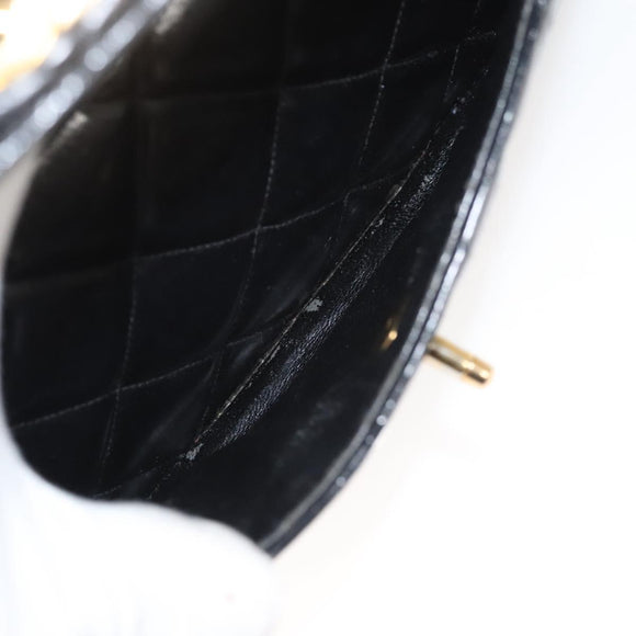 CHANEL Matelasse Chain Shoulder Bag Enamel Black Gold CC Auth 126363