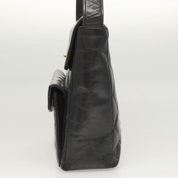 CHANEL Matelasse Chain Shoulder Bag Enamel Black Gold CC Auth 126363