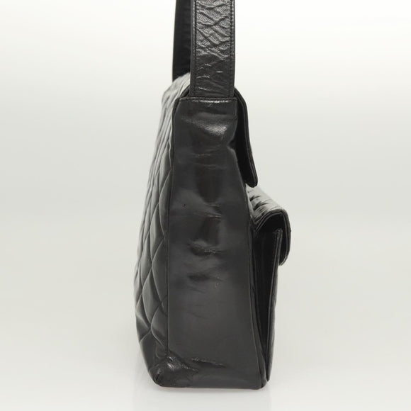 CHANEL Matelasse Chain Shoulder Bag Enamel Black Gold CC Auth 126363