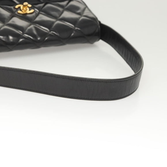 CHANEL Matelasse Chain Shoulder Bag Enamel Black Gold CC Auth 126363