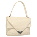 CHANEL Matelasse Shoulder Bag Lamb Skin White CC Auth 126364-1