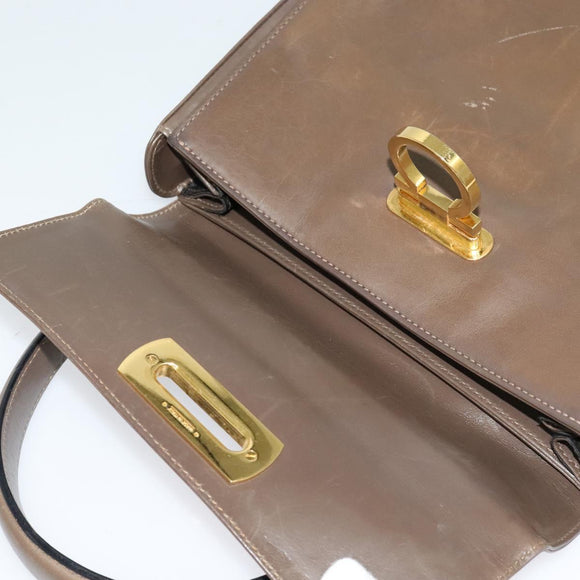 Salvatore Ferragamo Gancini Hand Bag Leather 2way Brown Gold Auth 126367