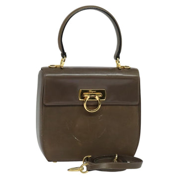 Salvatore Ferragamo Gancini Hand Bag Leather 2way Brown Gold Auth 126367