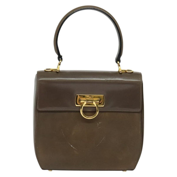 Salvatore Ferragamo Gancini Hand Bag Leather 2way Brown Gold Auth 126367