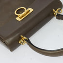 Salvatore Ferragamo Gancini Hand Bag Leather 2way Brown Gold Auth 126367-6