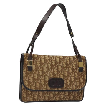 Christian Dior Trotter Canvas Shoulder Bag Brown Gold Auth 126371