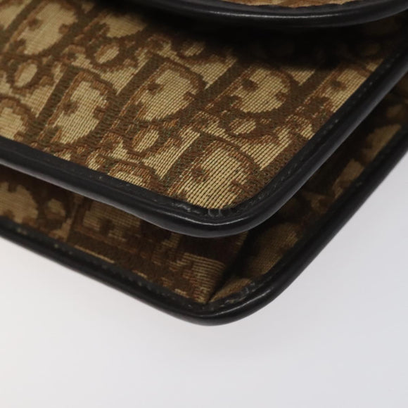 Christian Dior Trotter Canvas Shoulder Bag Brown Gold Auth 126371