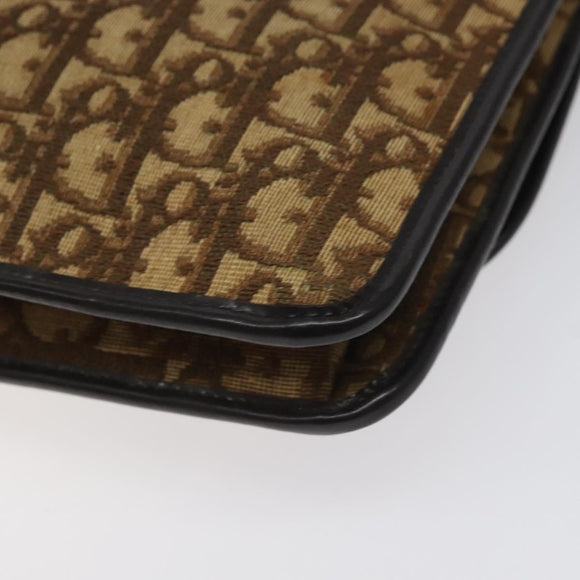 Christian Dior Trotter Canvas Shoulder Bag Brown Gold Auth 126371