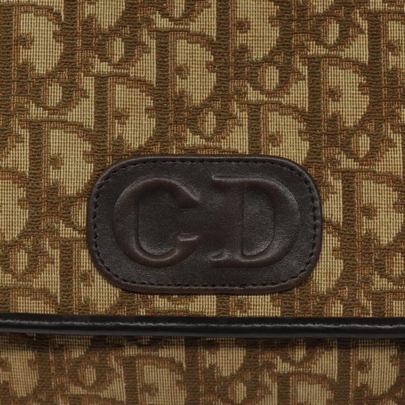 Christian Dior Trotter Canvas Shoulder Bag Brown Gold Auth 126371
