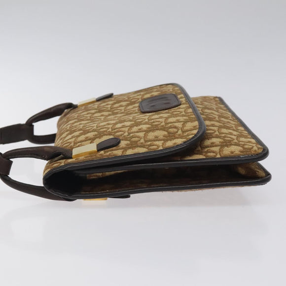 Christian Dior Trotter Canvas Shoulder Bag Brown Gold Auth 126371