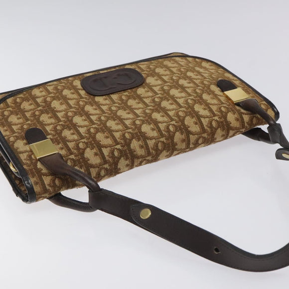 Christian Dior Trotter Canvas Shoulder Bag Brown Gold Auth 126371