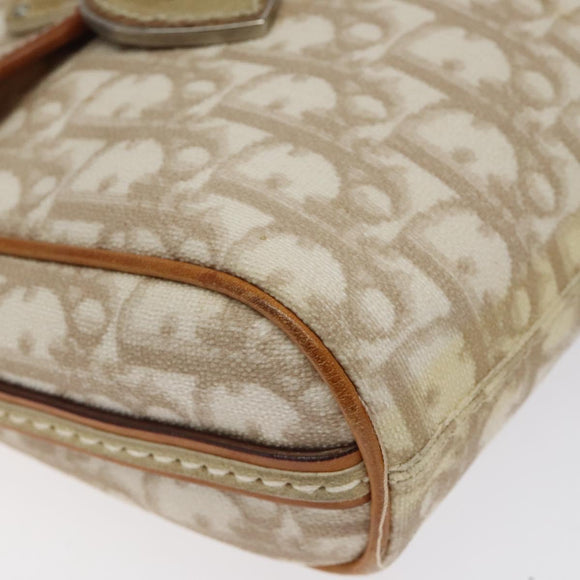 Christian Dior Trotter Canvas Romantic Bag PVC Beige Silver Auth 126372