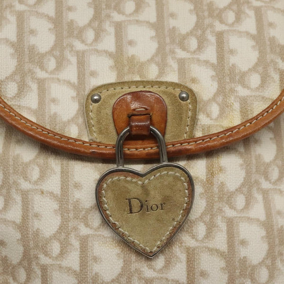 Christian Dior Trotter Canvas Romantic Bag PVC Beige Silver Auth 126372