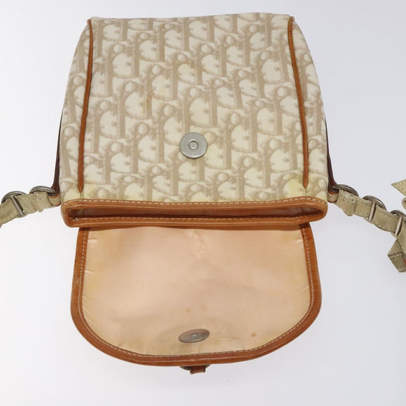 Christian Dior Trotter Canvas Romantic Bag PVC Beige Silver Auth 126372A