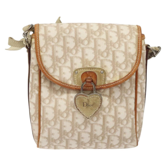 Christian Dior Trotter Canvas Romantic Bag PVC Beige Silver Auth 126372