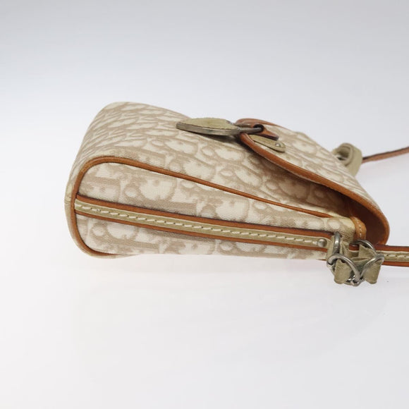 Christian Dior Trotter Canvas Romantic Bag PVC Beige Silver Auth 126372A