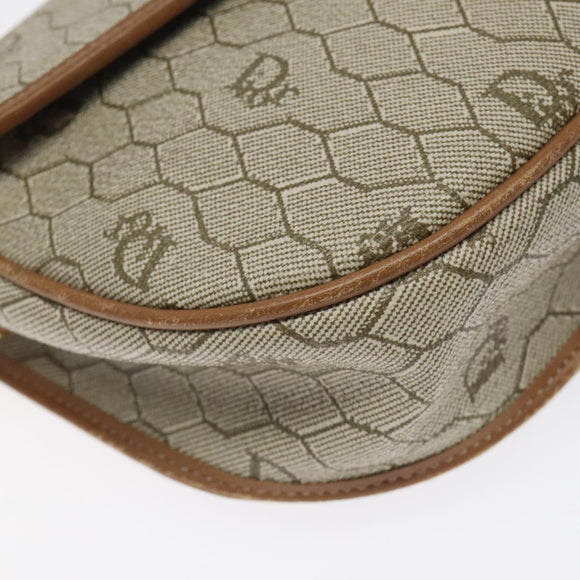 Christian Dior Honeycomb Canvas Shoulder Bag PVC Beige Gold Auth 126373
