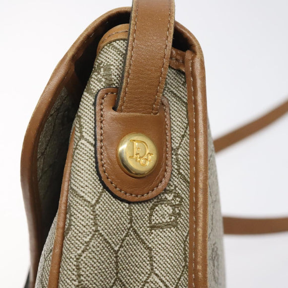 Christian Dior Honeycomb Canvas Shoulder Bag PVC Beige Gold Auth 126373