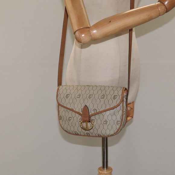 Christian Dior Honeycomb Canvas Shoulder Bag PVC Beige Gold Auth 126373