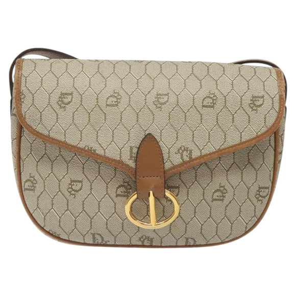 Christian Dior Honeycomb Canvas Shoulder Bag PVC Beige Gold Auth 126373