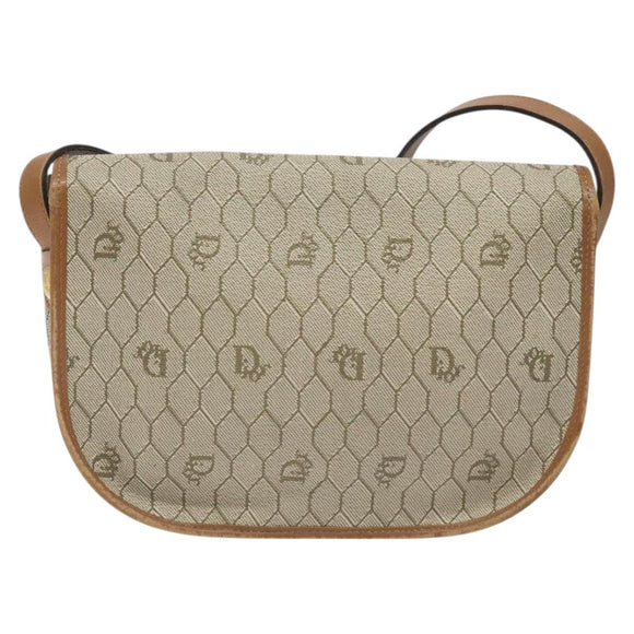 Christian Dior Honeycomb Canvas Shoulder Bag PVC Beige Gold Auth 126373