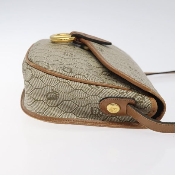 Christian Dior Honeycomb Canvas Shoulder Bag PVC Beige Gold Auth 126373