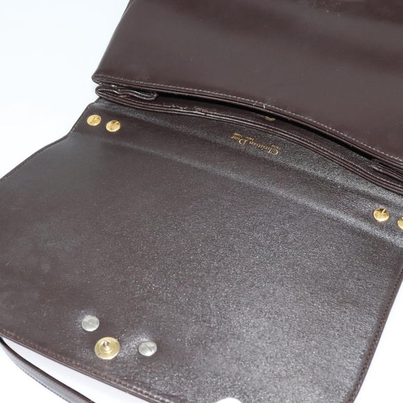 Christian Dior Shoulder Bag Leather Brown Gold Auth 126374