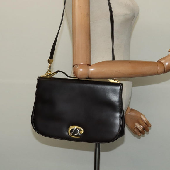 Christian Dior Shoulder Bag Leather Brown Gold Auth 126374