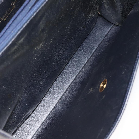 Christian Dior Shoulder Bag Leather Navy Gold Auth 126375