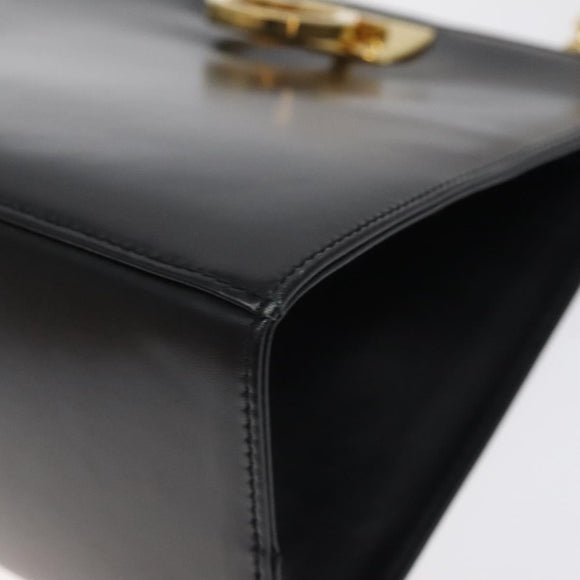 Salvatore Ferragamo Gancini Chain Shoulder Bag Leather Black Gold Auth 126376