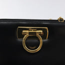 Salvatore Ferragamo Gancini Chain Shoulder Bag Leather Black Gold Auth 126376-17