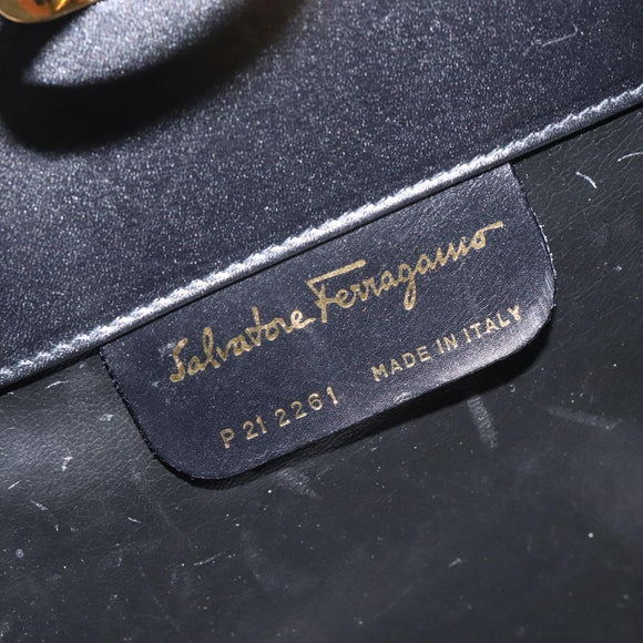 Salvatore Ferragamo Gancini Chain Shoulder Bag Leather Black Gold Auth 126376