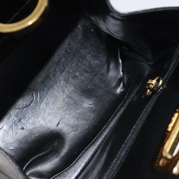 Salvatore Ferragamo Gancini Chain Shoulder Bag Leather Black Gold Auth 126376