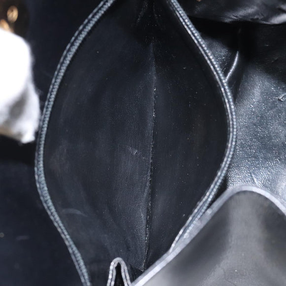 Salvatore Ferragamo Gancini Chain Shoulder Bag Leather Black Gold Auth 126376