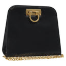 Salvatore Ferragamo Gancini Chain Shoulder Bag Leather Black Gold Auth 126376-1