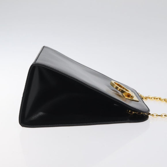 Salvatore Ferragamo Gancini Chain Shoulder Bag Leather Black Gold Auth 126376