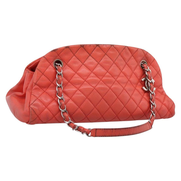 CHANEL Matelasse Chain Shoulder Bag Caviar Skin Orange Silver CC Auth 126379