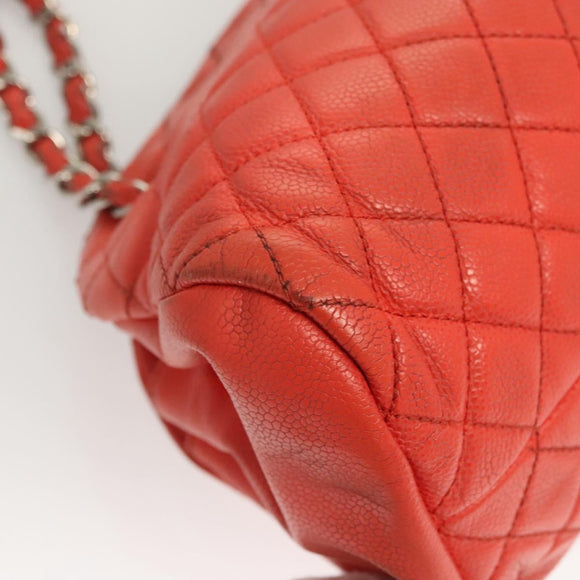 CHANEL Matelasse Chain Shoulder Bag Caviar Skin Orange Silver CC Auth 126379