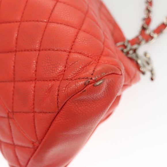 CHANEL Matelasse Chain Shoulder Bag Caviar Skin Orange Silver CC Auth 126379