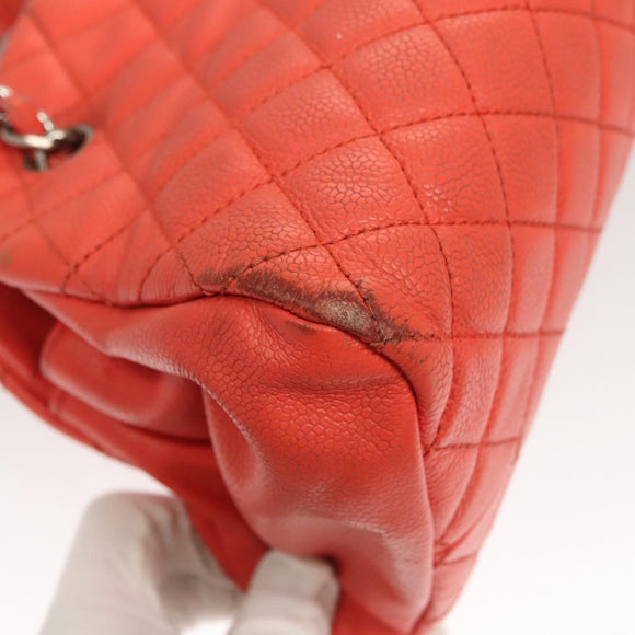 CHANEL Matelasse Chain Shoulder Bag Caviar Skin Orange Silver CC Auth 126379