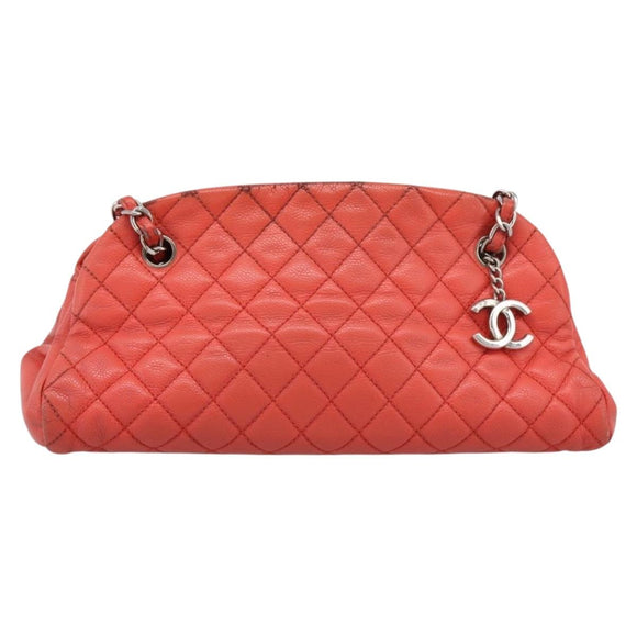CHANEL Matelasse Chain Shoulder Bag Caviar Skin Orange Silver CC Auth 126379